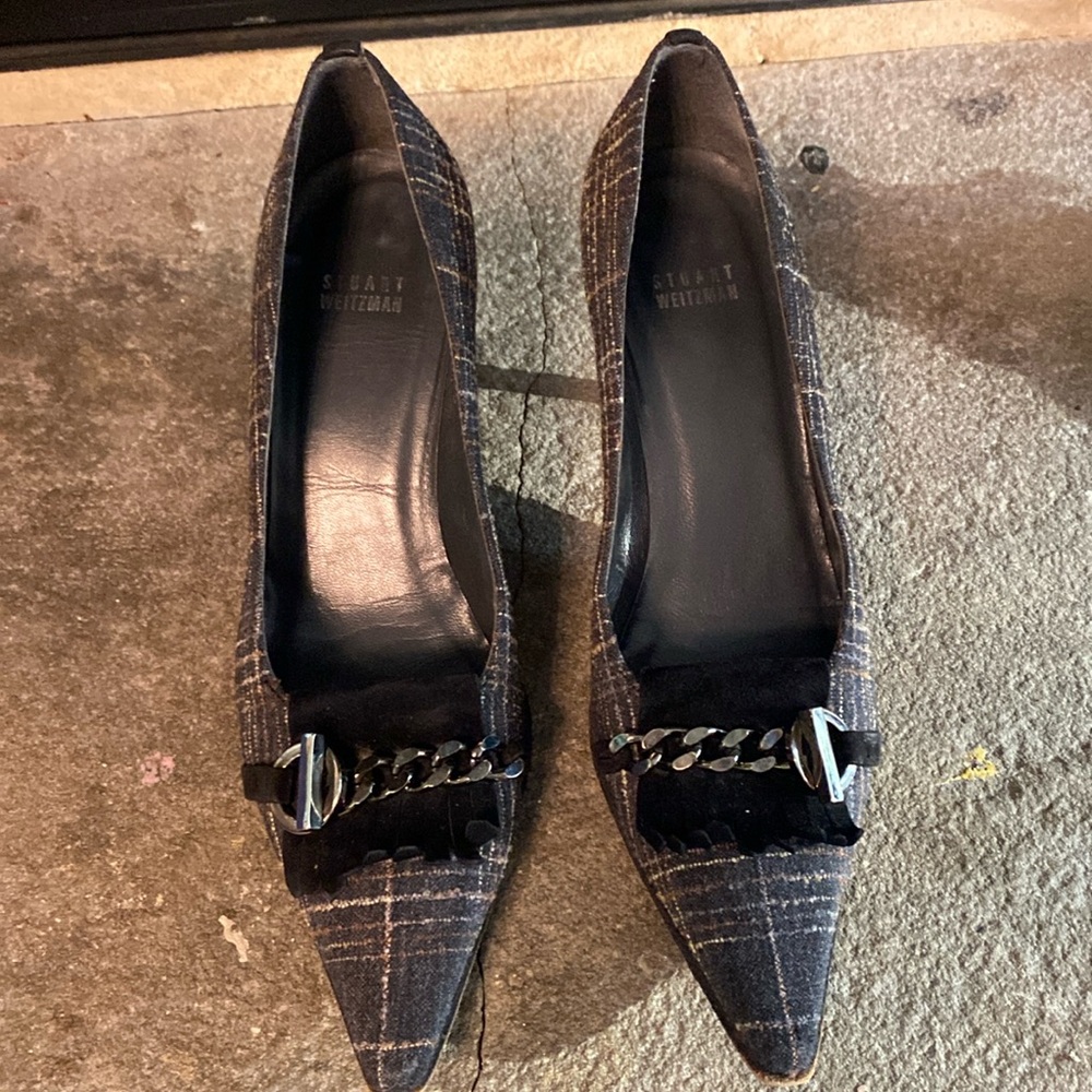 Stuart Weitzman Black satin stilted pump